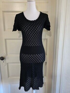Black Knit Short Sleeve Midi Dress
